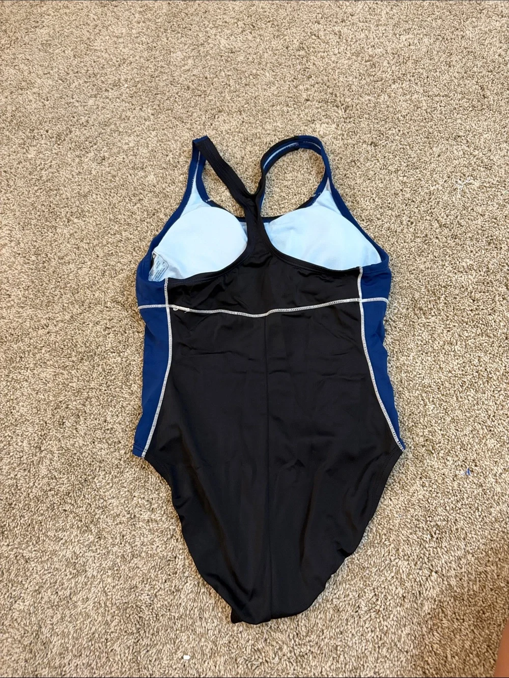 Nike Women's Black and Royal Blue Racerback One-Piece Swimsuit